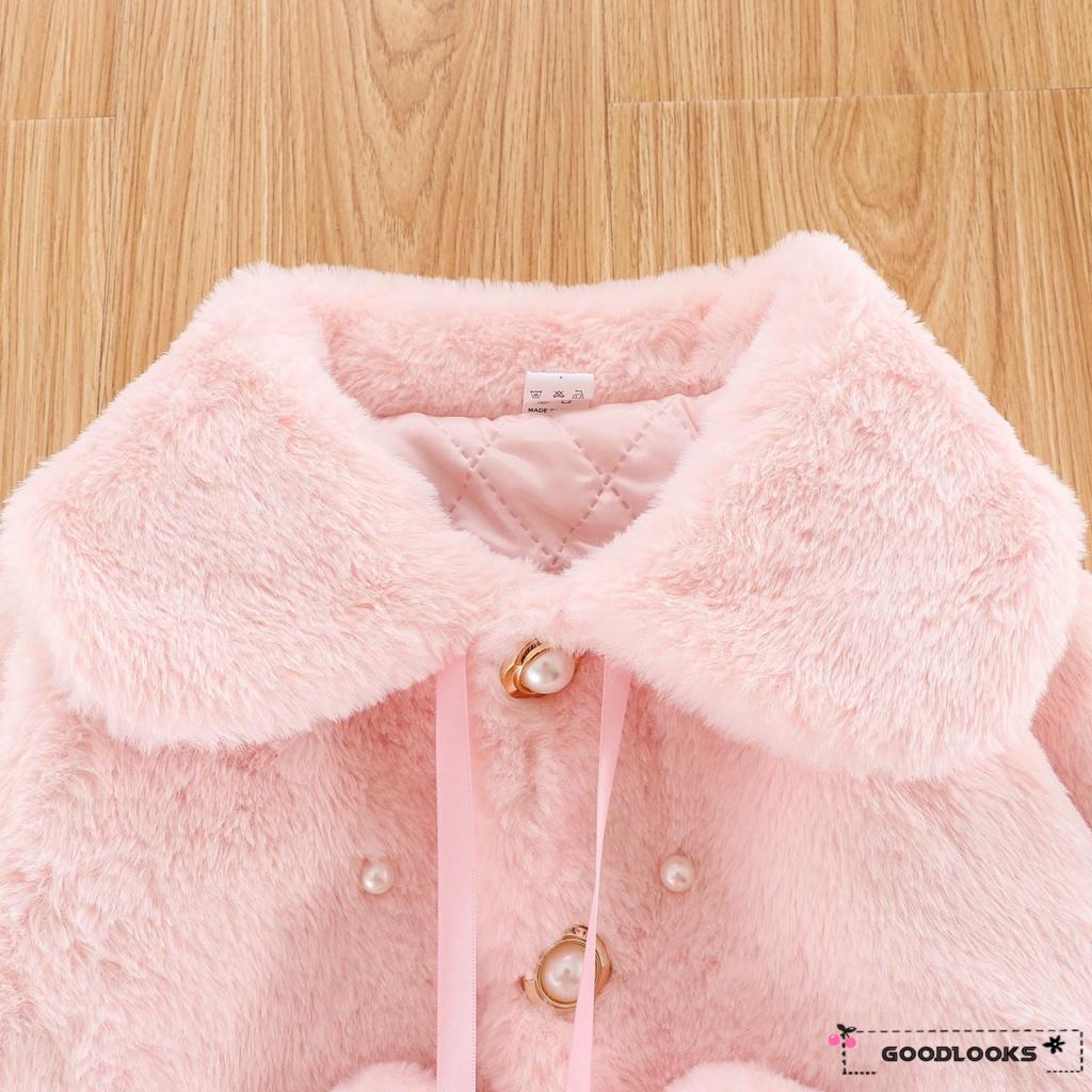 Áo Khoác Tay Dài Giả Lông Thú Giữ Ấm Mùa Đông Cho Bé Gái 0-6 Tháng Tuổi