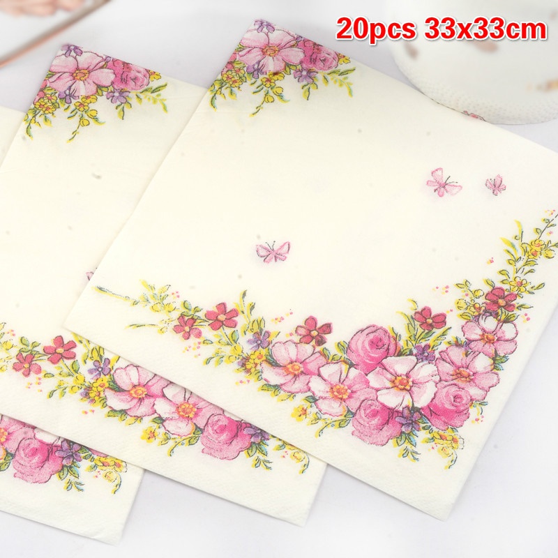 Khăn Ăn Dùng Một Lần In Họa Tiết Hoa Và Bướm Cho Nhà Bếp / Tiệc Cưới