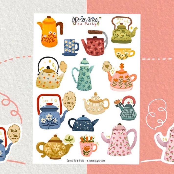 Sticker sheet tea party - Sticker thiết kế | Bullet journal sticker