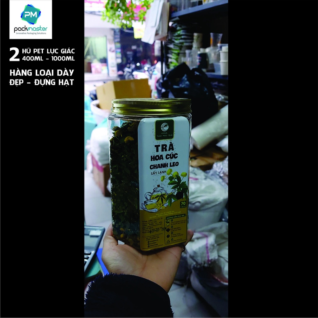 Combo 2 chiếc Hũ pet lục giác 400ml đến 1000ml