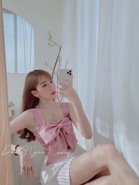 ÁO HAI DÂY XINH ĐẸP / NƠ TRƯỚC / HOT / NƠ BẢNG TO / ULZZANG/ CÔNG CHÚA A44