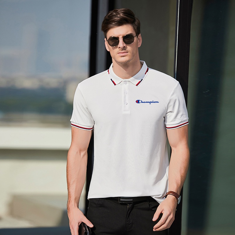 áo polo áo polo có cổ nam champion Áo polo champion Thun Polo Ngắn Tay Dáng Rộng Phong Cách Doanh Nhân Thời Trang Mùa Hè Giản Dị Dành Cho Nam áo polo champion