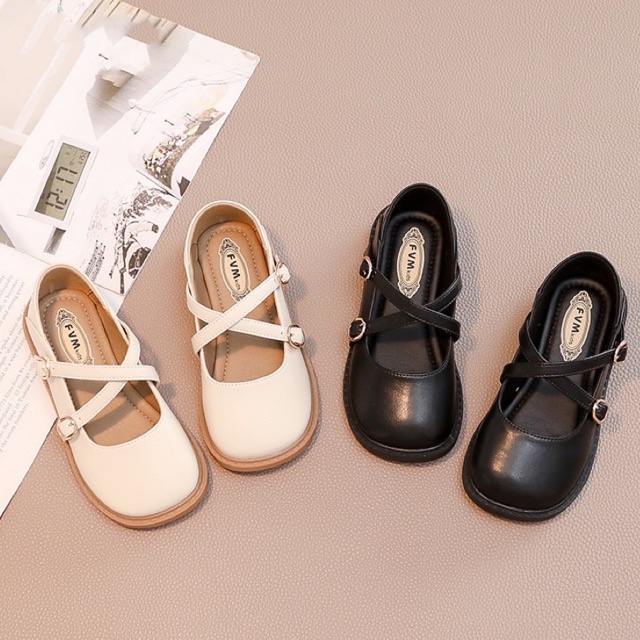 Giày búp bê quai chéo kiểu dáng vintage chất mềm êm bé gái