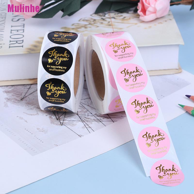 Set 500 sticker Tròn In Chữ Thank you Màu Hồng Đen Trang Trí Tiệc Cưới