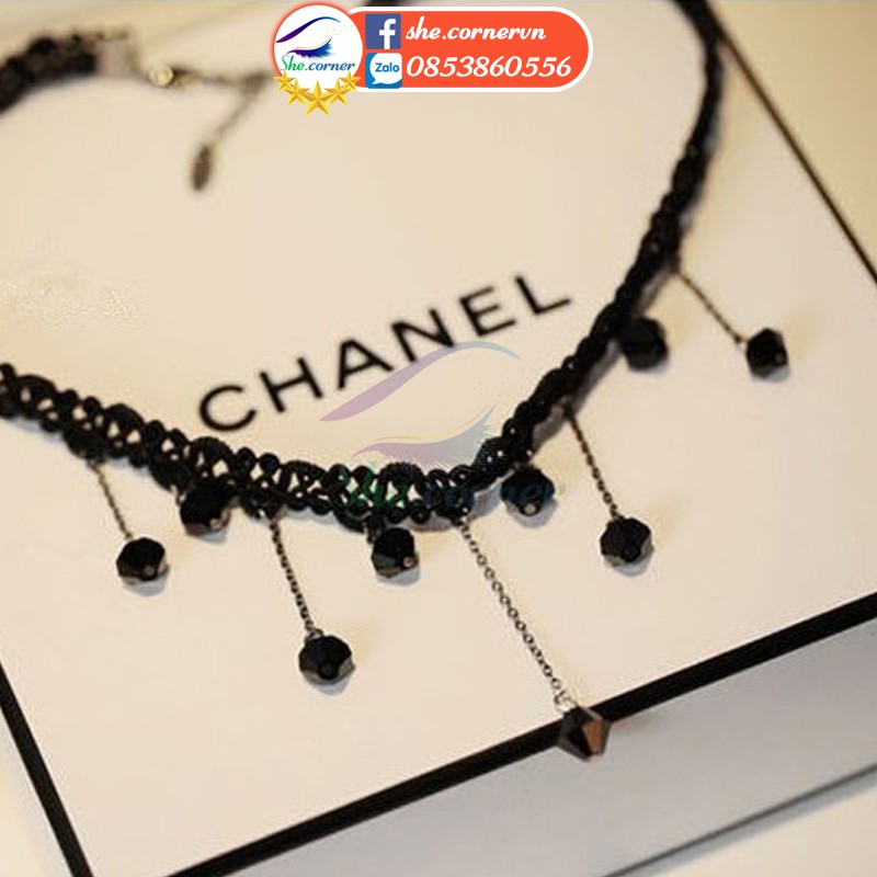 Vòng cổ đính đá tua dua X026 choker xoắn đen huyền bí