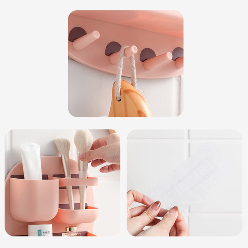 Kệ Đựng Đồ Dùng Chia Ngăn Gắn Tường Kèm Móc Treo Tiện Dụng Cho Nhà Bếp / Phòng Tắm