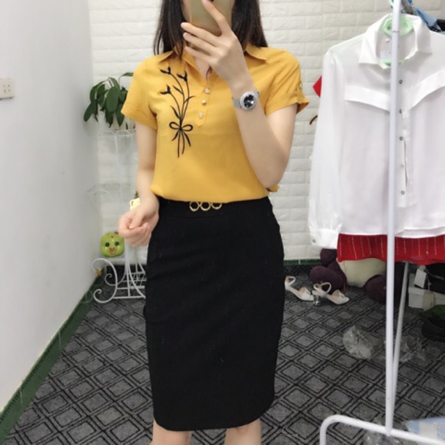 Sơ mi công sở thêu hoa 3D ( ẢNH THẬT 100% do shop tự mặc và chụp)