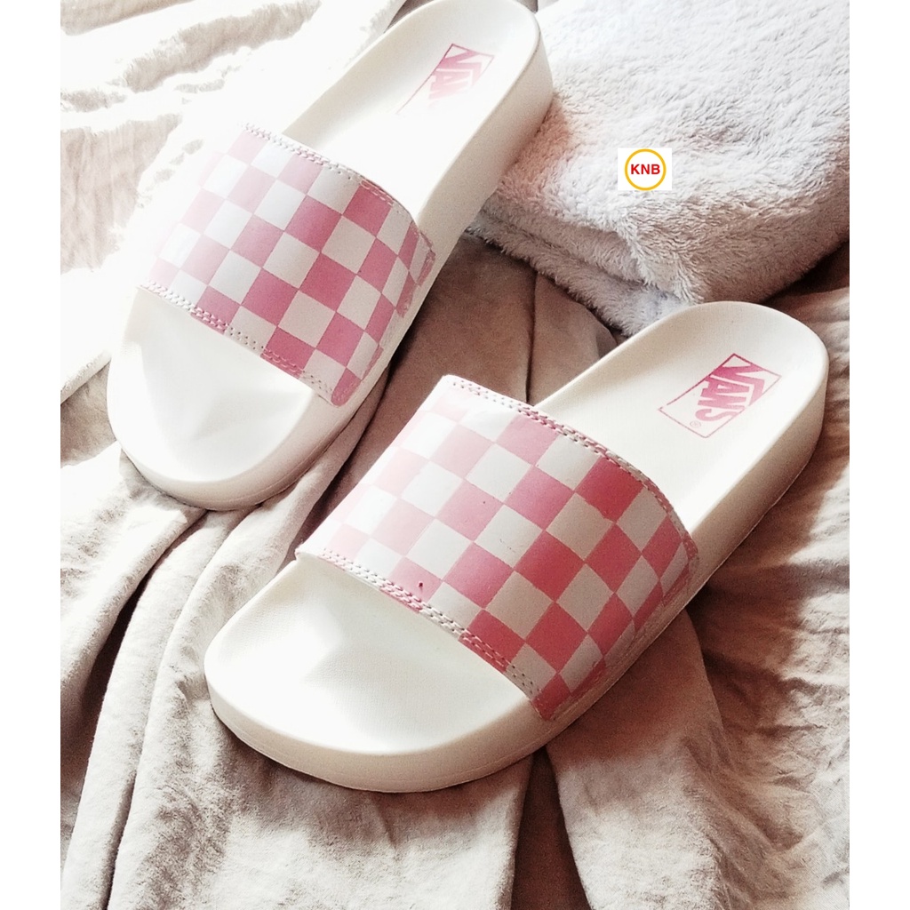 Dép unisex 𝐌𝐋𝐁 𝐕𝐀𝐍𝐒 caro ❤️FREESHIP + Hộp❤️ dép quai ngang thể thao nam nữ caro màu hồng full hộp thẻ, hàng sẵn