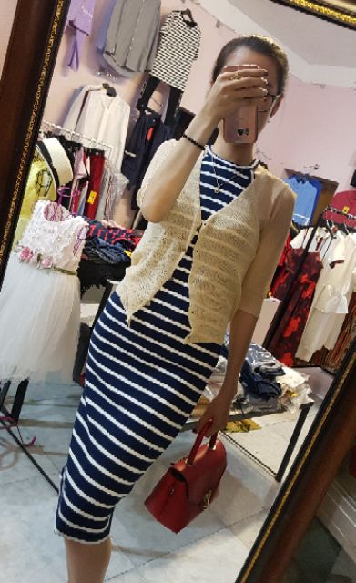 Set váy kẻ và áo cardigan Thu VNXK