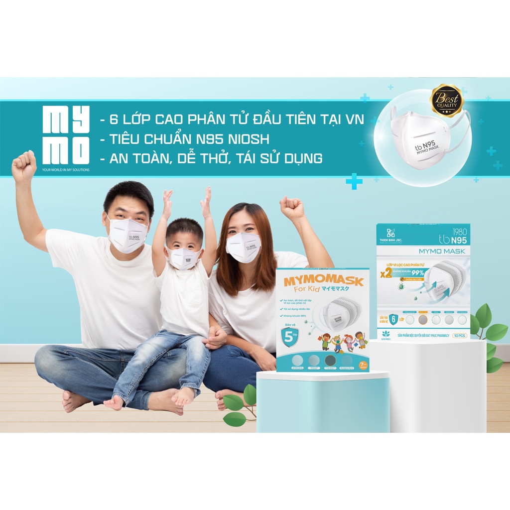 Khẩu trang có van thở Mymo Mask n95 6 lớp vi lọc cao phân tử kháng khuẩn 99% tái sử dụng [Hộp 10 chiếc]