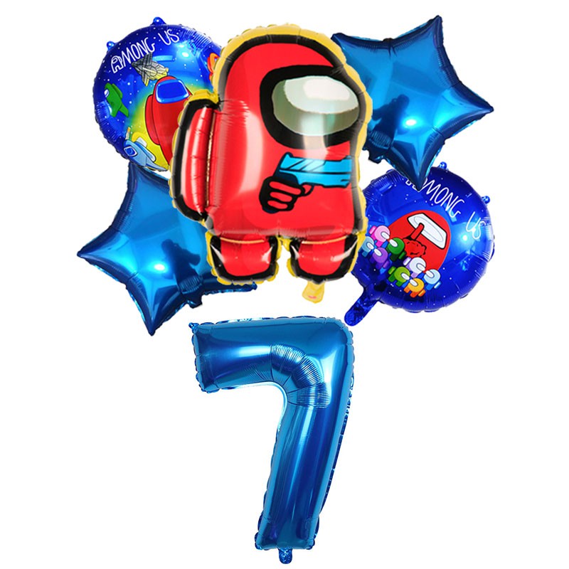 Set 6 Bong Bóng Lá Nhôm 32 Inch Chủ Đề Chữ Số Among-us Dùng Trang Trí Tiệc Sinh Nhật