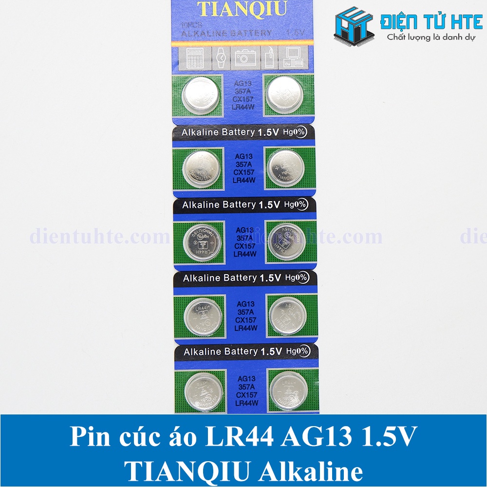 Vỉ 10 viên Pin cúc áo TIANQIU AG13 LR44 357A 1.55V Alkaline (Trong vỉ)