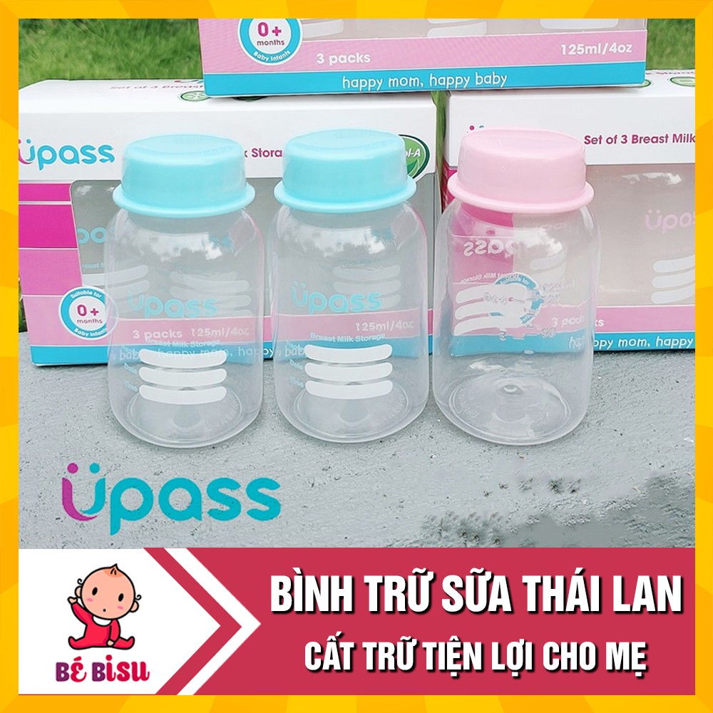 Bộ 3 Bình trữ sữa Upass (125ml/ bình ) CÓ HỘP- cất trữ sữa tiện lợi cho mẹ và bé