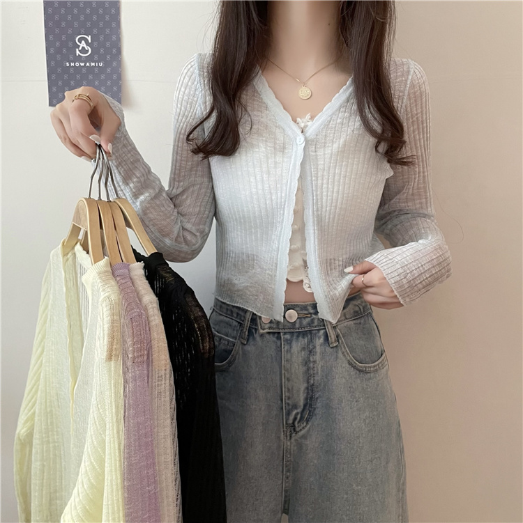 Set Áo Cardigan Mỏng Cổ Chữ V + Áo Hai Dây Phối Ren Phong Cách Hàn Quốc