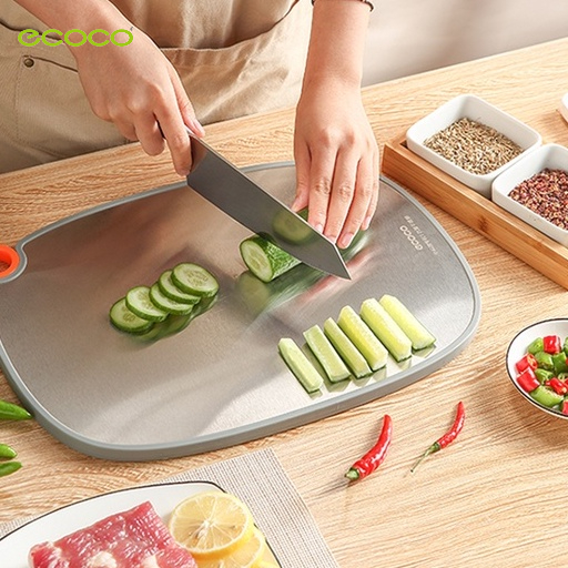 Thớt 2 mặt ECOCO Inox 304, Nhựa PP kháng khuẩn cao cấp chuyên dụng nhà bếp, thái hoa quả, đồ tươi sống đa năng
