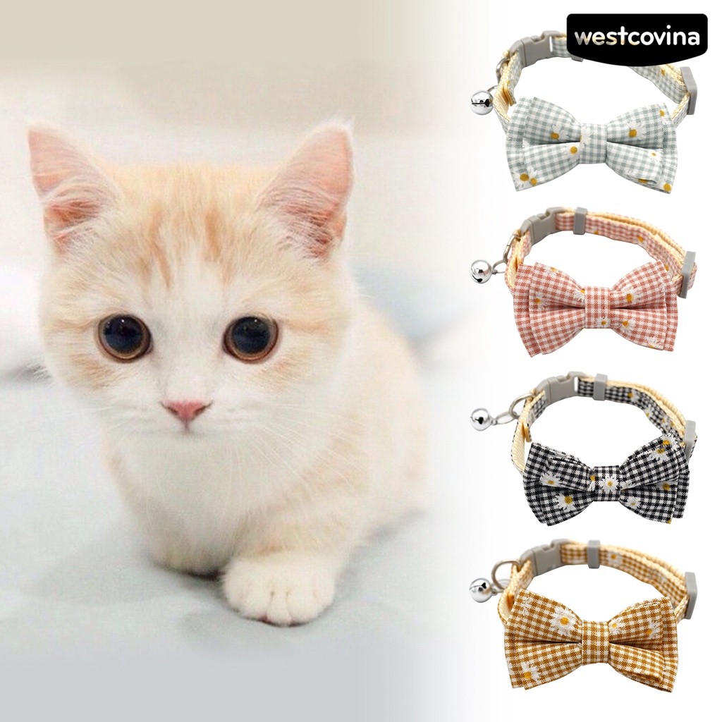 [Mới]♞Vòng Đeo Cổ Đính Nơ Họa Tiết Kẻ Ô Chống Thoát Hiểm Cho Thú Cưng