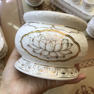 Combo  đồ thờ cúng sứ bạch ngọc viền nổi