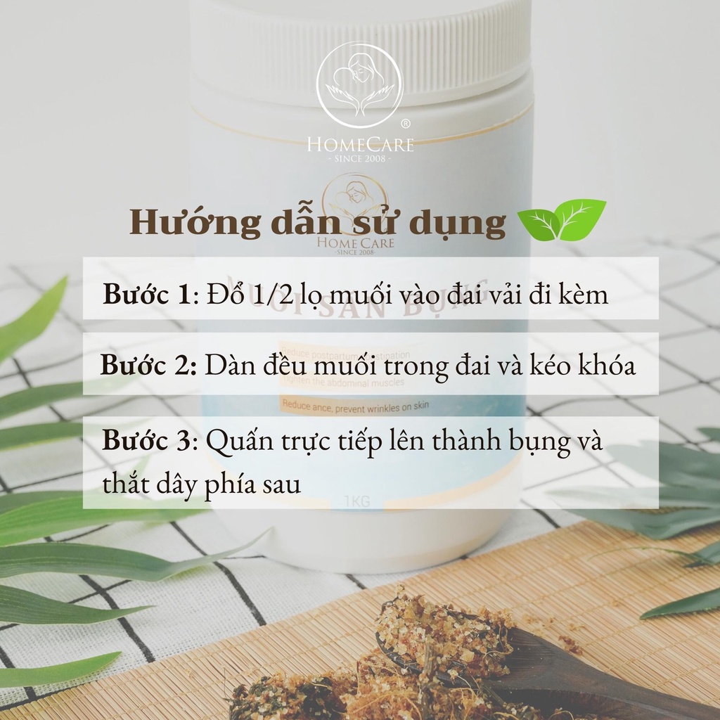 Muối thảo dược săn bụng Home Care làm săn chắc vòng 2 sau sinh - hộp 1kg tặng kèm đai vải
