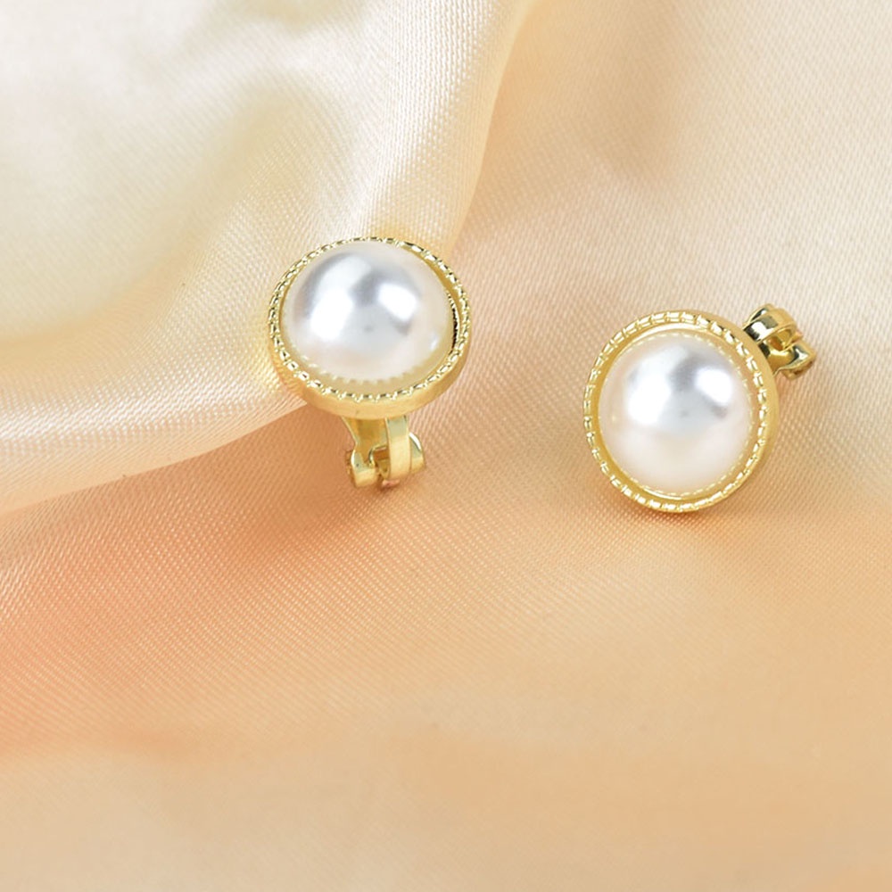 Hoa Tai Dạng Kẹp Hình Tròn Đính Ngọc Trai Nhân Tạo Màu Vàng Đồng Thời Trang Dự Tiệc Cho Nữ