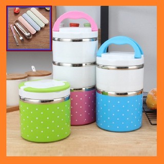 [ Tặng bộ muỗng đũa nĩa Inox ] hộp đựng cơm Inox 3 tầng - camen cặp lồng inox 3 ngăn có quai xách