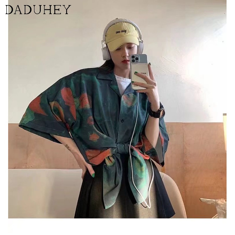 Áo khoác tay ngắn họa tiết tranh sơn dầu dáng rộng phong cách Mỹ retro vintage thời trang đường phố thường ngày cho nữ