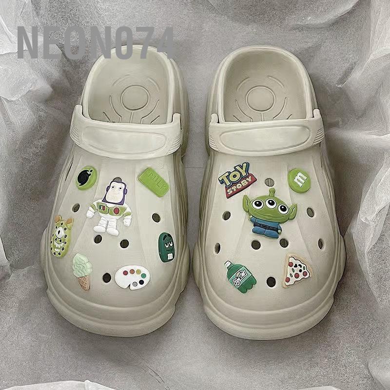 Dép sục đục lỗ đế dày 5cm thoáng khí phối hoạt hình kiểu Hàn đáng yêu cho nam và nữ