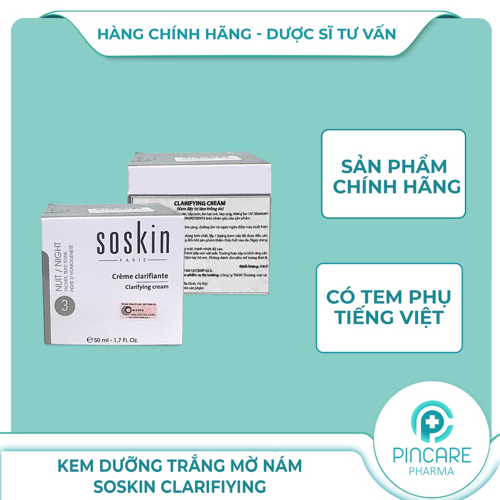Kem dưỡng trắng da ban đêm Soskin Clarifying Cream 50ml - Hàng chính hãng - Nhà thuốc PinCare