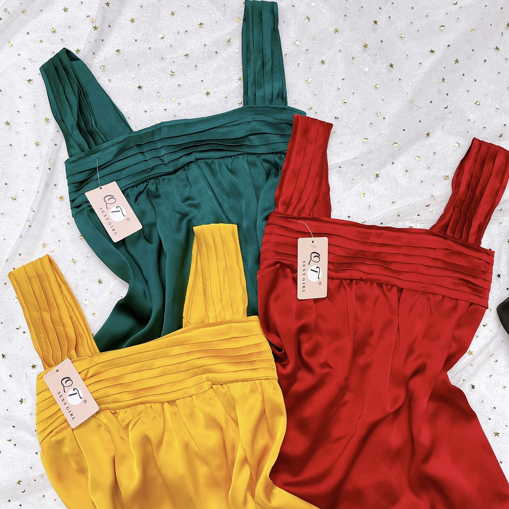 Đồ ngủ sexy  Freeship  Đồ ngủ sexy chất satin mềm xếp ly ngang freesize - Linqu Sleepwear