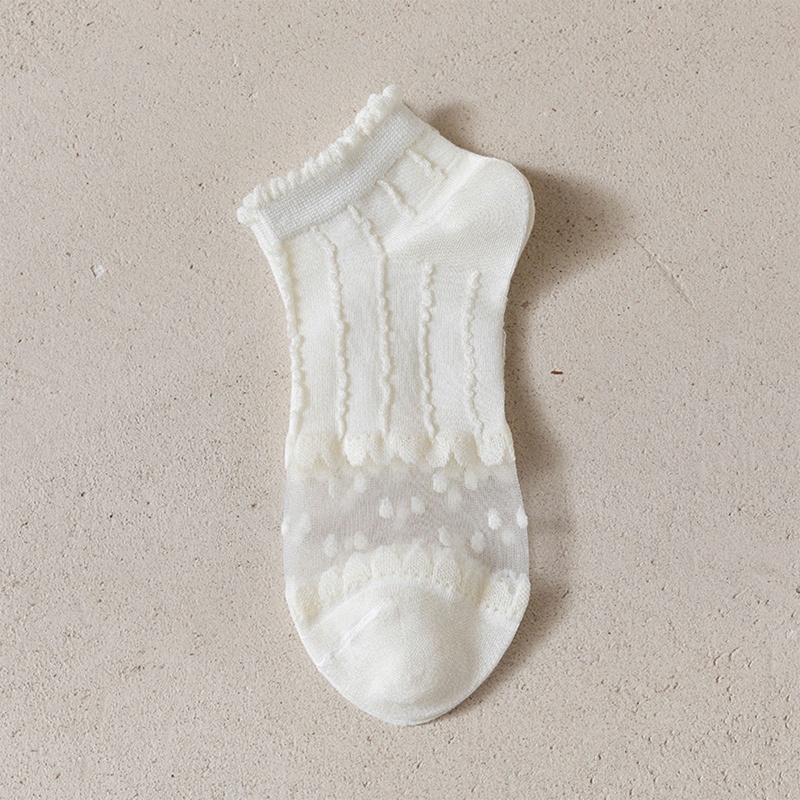 Xiangbao Vớ Cotton Trắng Cổ Thấp Sợi Thủy Tinh Phối Lưới Họa Tiết Hoa Phong Cách Lolita Nhật Bản Cho Nữ