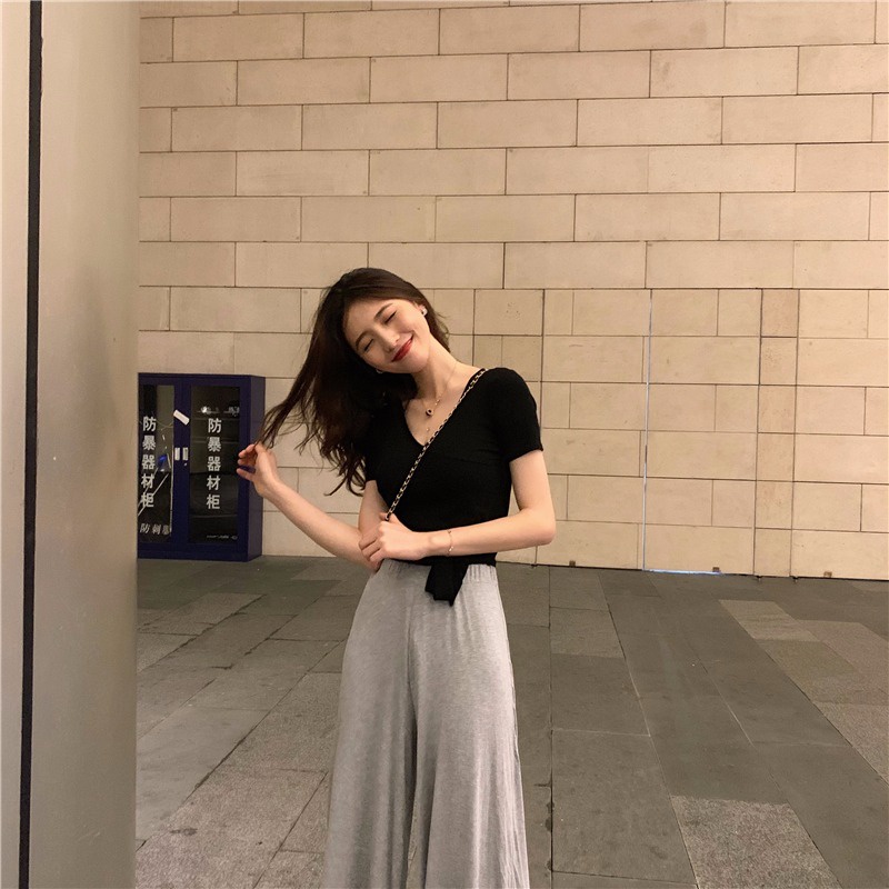 Áo Thun Nữ Tay Ngắn Cổ Chữ V Thời Trang Phong Cách Hàn Quốc