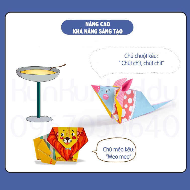 Bộ giấy thủ công origami nhiều hình động vật cho bé, giấy gấp thủ công nhiều màu