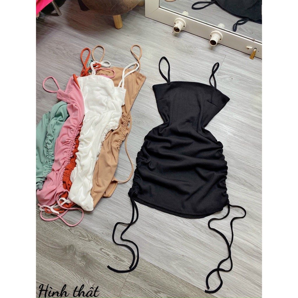 Đầm Body 2 Dây Rút Chất len Gân,Đầm Body Dự Tiệc-LY STORE