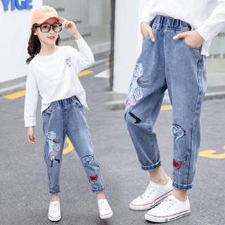 💕Quần Áo Tốt Cho Sức Khỏe Bé Gái💕 Quần Jeans Thêu Họa Tiết Phong Cách Hàn Quốc Cho Bé Gái