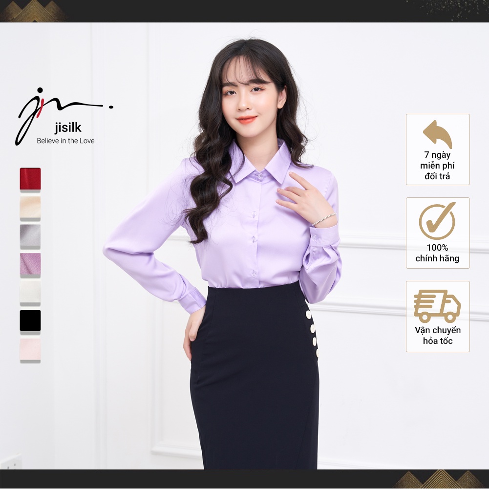 Sơ mi trắng nữ jisilk tay dài công sở lụa trắng đen be đỏ tím Gerwon L.SM2-01