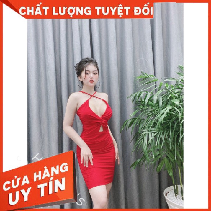 🎁 FREE SHIP 🎁 Đầm body ôm hở ngực dây chéo cao cấp - DN7283 ✔️hienphamstore✔️