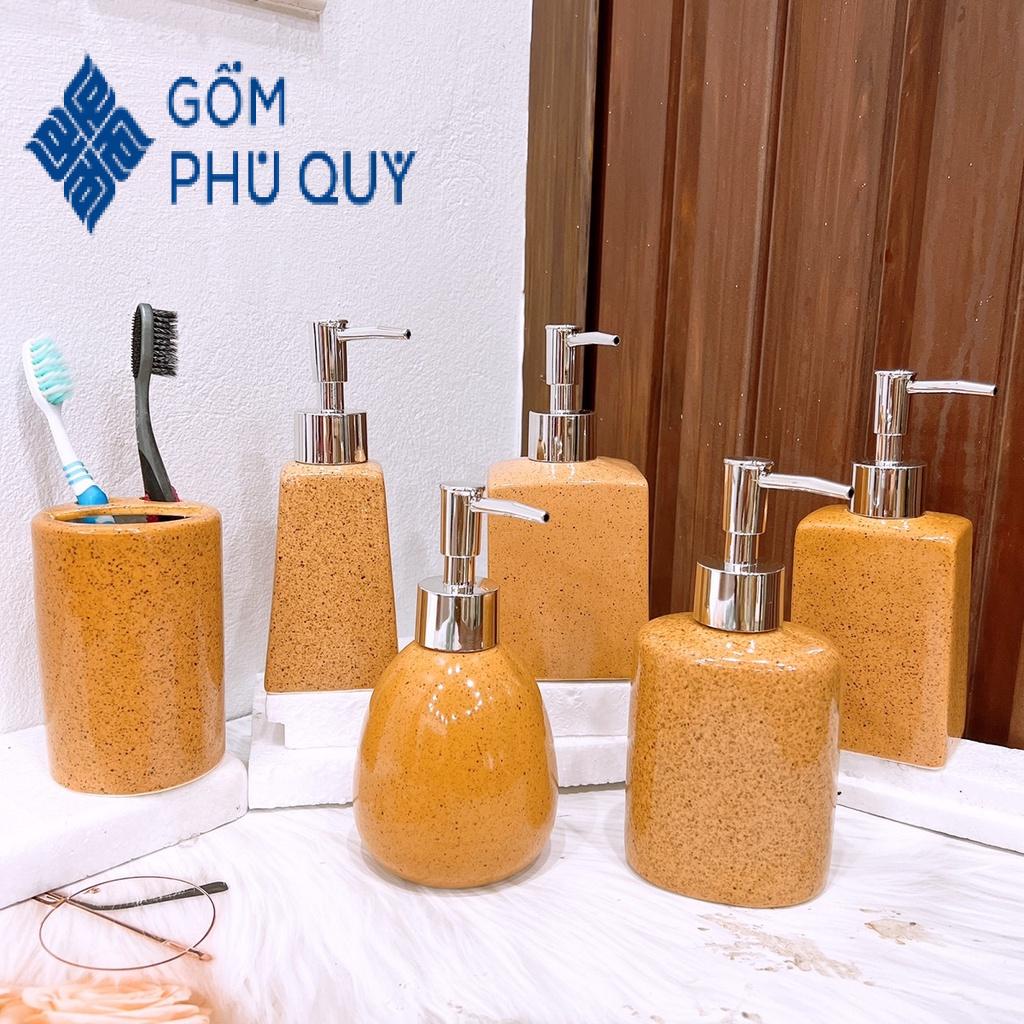 Chai Chiết Dầu Gội ⚱ Gốm Sứ Bát Tràng ⚱ Bình Đựng Xà Phòng,sữa Tắm,bình Sứ Vàng Gomphuquy Dnc04
