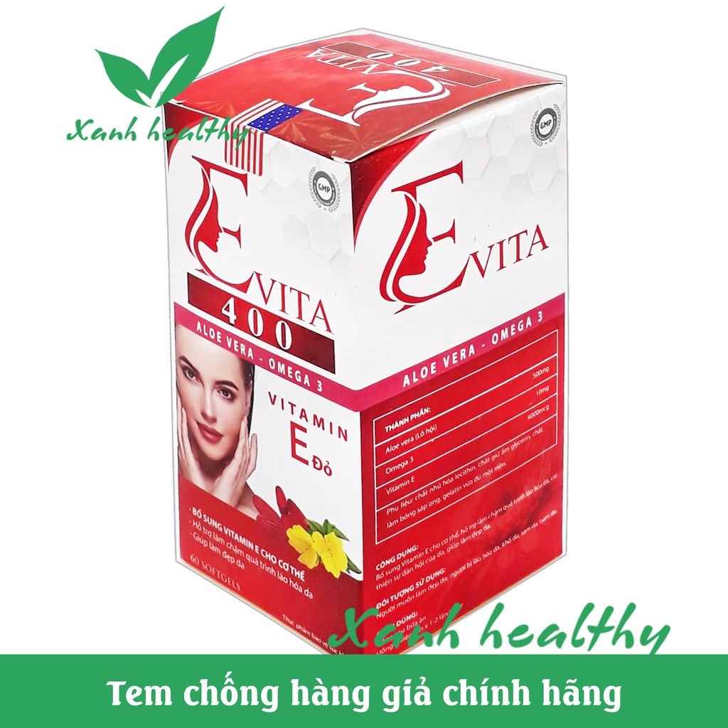 Vitamin E Vita 400 - thành phần Cao lô hội, omega 3, vitamin E đỏ - Giúp giảm lão hóa, cấp ẩm da, da sáng mịn- Hộp 60V