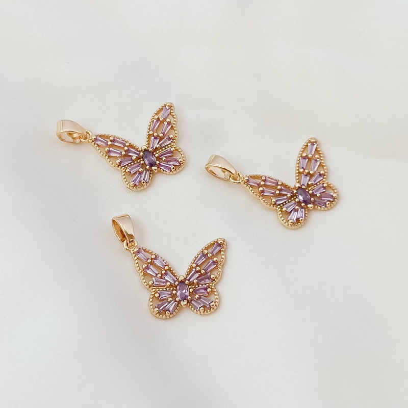 Mặt Dây Chuyền Bằng Đồng Mạ Vàng 14K Hình Bướm Nhiều Màu Sắc