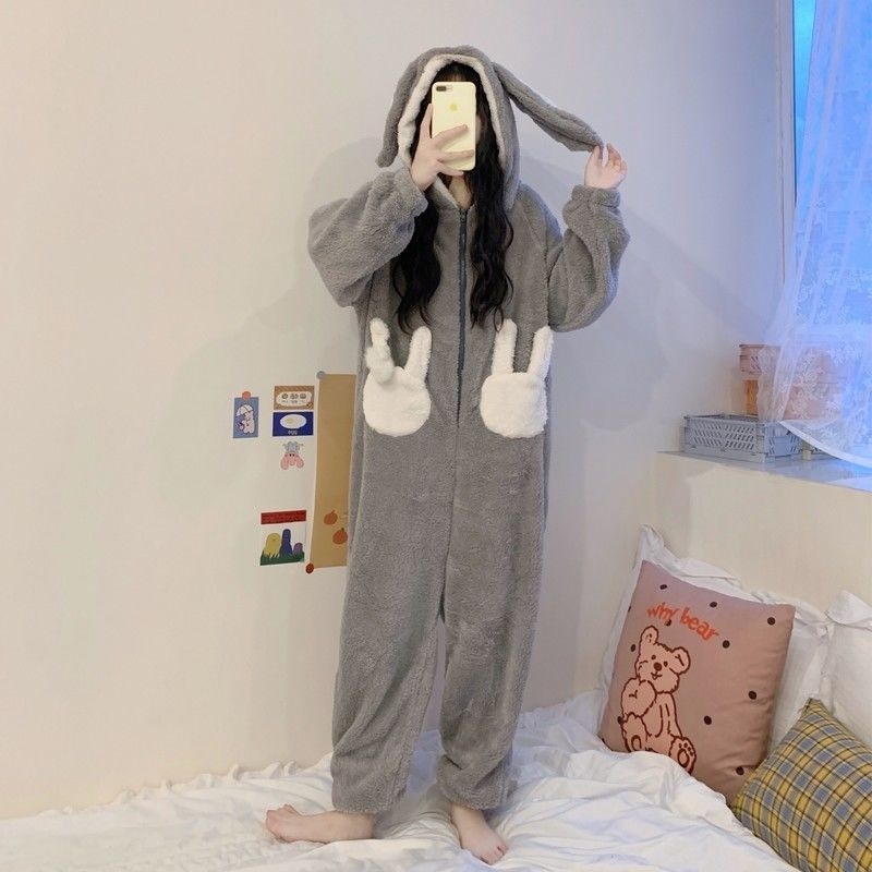 [RẺ VÔ ĐỊCH]bộ đồ ngủ mùa đông tai thỏ cutet, nhung bông mềm mịn bộ lông cho nữ siêu ấm, bộ mặc nhà freesize❤ 4