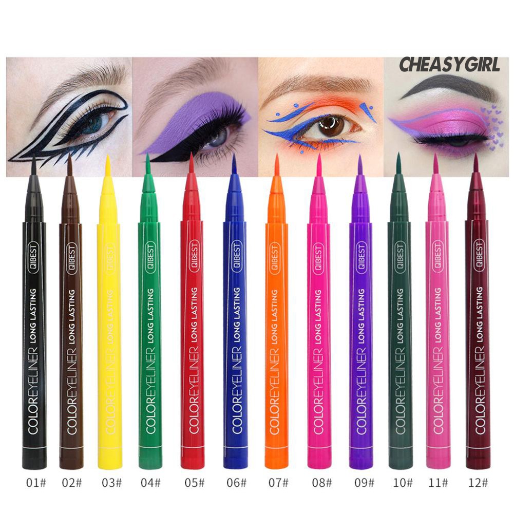 [Hàng mới về] Bút kẻ mắt nước kháng nước không nhòe nhanh khô 12 màu lựa chọn QIBEST