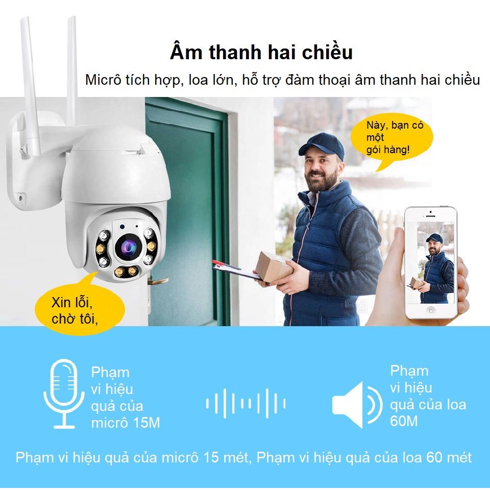 Camera Wifi Ngoài Trời Hisee Se Chống Nước IP66, Camera Hình Cầu Xoay 360 độ Full HD 1080P Siêu Nét, Hồng Ngoại Ban Đêm