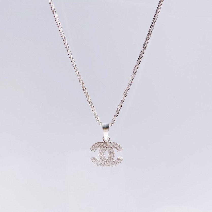Dây chuyền bạc Ý cao cấp mặt chữ C nạm đá - Trang sức bạc Evasilver