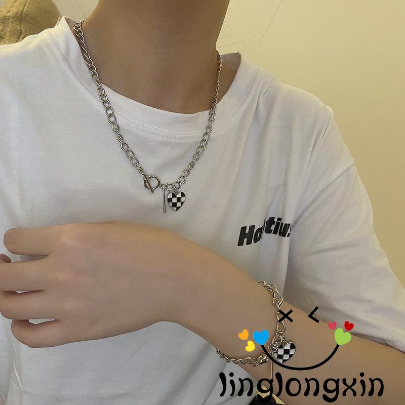 ♧Mi✨Vòng cổ Mặt Hình Bàn Cờ Và Trái Tim Thời Trang Cho Nữ
