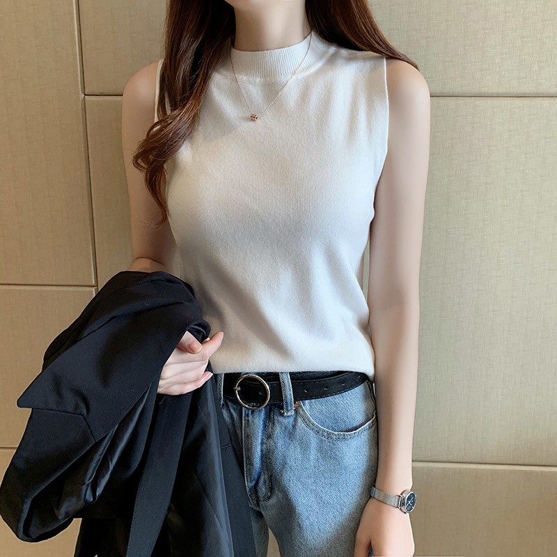 Áo Dệt Kim Không Tay Cổ Cao Dáng Ôm Thời Trang Mùa Hè Dành Cho Nữ S-3Xl