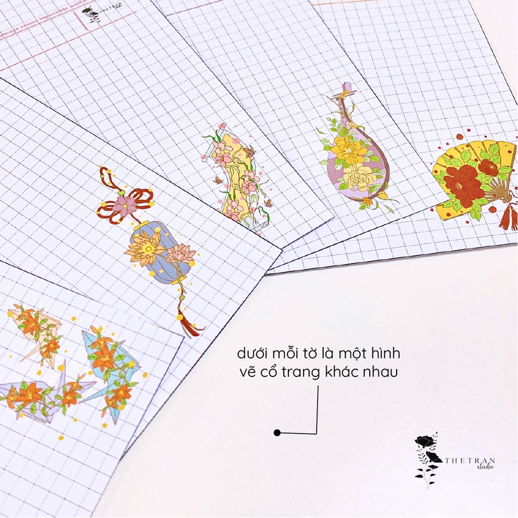 Bộ 10 tờ giấy ghi chép kẻ caro - A4, B5, A5, A6 - dọc, ngang cổ trang / antique notepad / thetranstudio