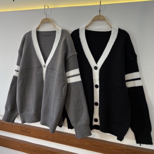 Áo len Cardigan sọc tay T.B