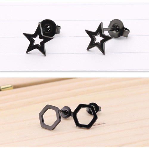 Bông Tai Hình Học Thép Titan Ko Đen TT 3156