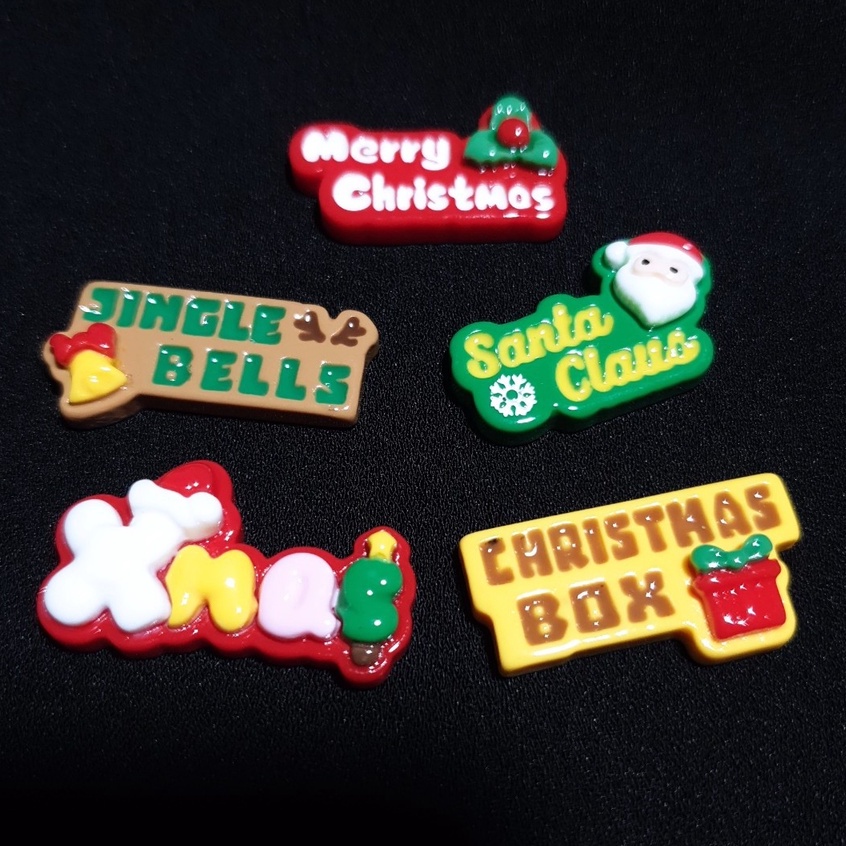 Sticker gắn dép/ nút gắn hkdesign mẫu chữ xmas, single bell, merry christmas, santa claus (01 Cái)
