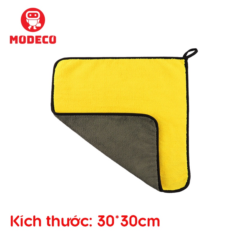 Khăn Lau Xe Hơi Ô Tô Microfiber Cao Cấp Modeco - Vàng/Xám 30 x 30 cm
