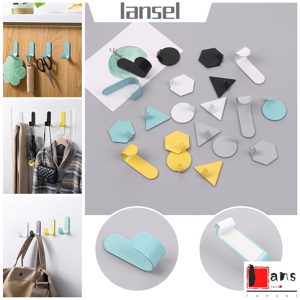 ❤LANSEL❤ Kitchen Adhesive Hooks Bathroom Storage  Hanger Stainless Steel Hook Sticker Rustproof Multipurpose Geometric Shapes Adhesive Towel Rack Wall Door Holder/Multicolor